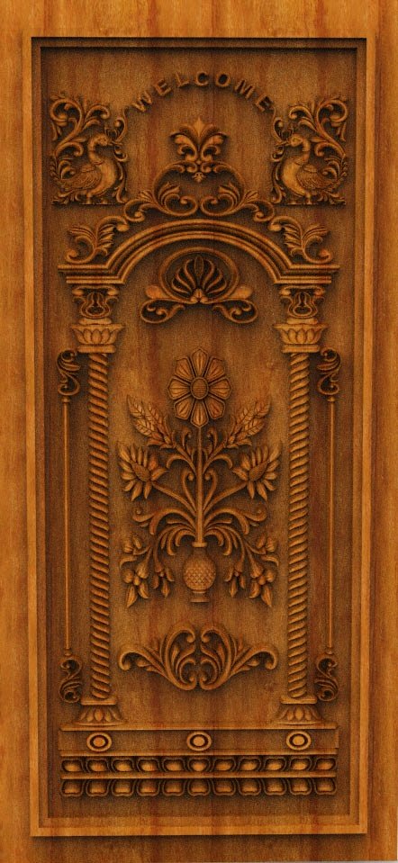 3D DOOR - OAK-89 Floral Welcome Arch Traditional Carved Wood Panel Design